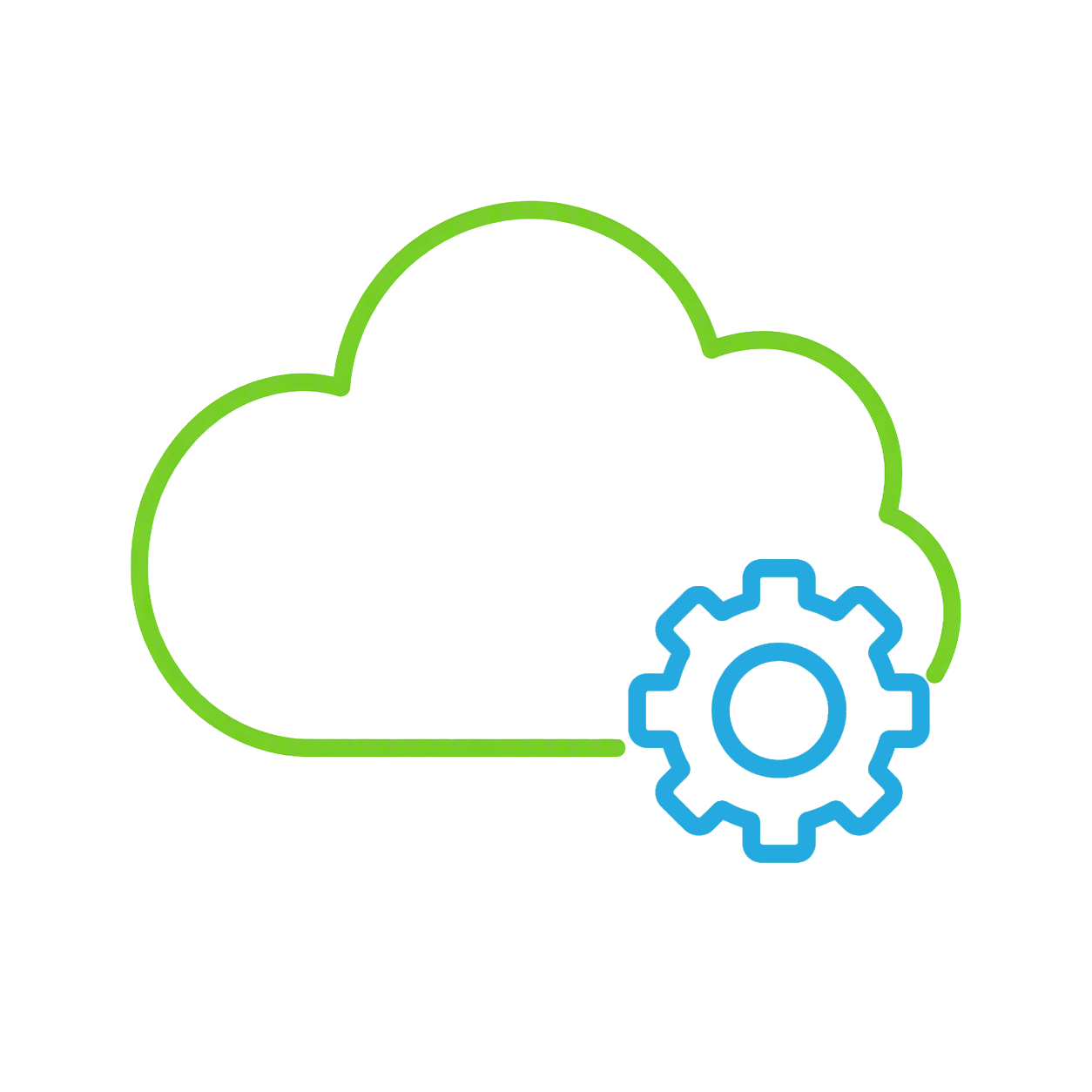 Cloud graphic containing centered 'API' text and partial gear icon below, representing API integration in cloud computing.