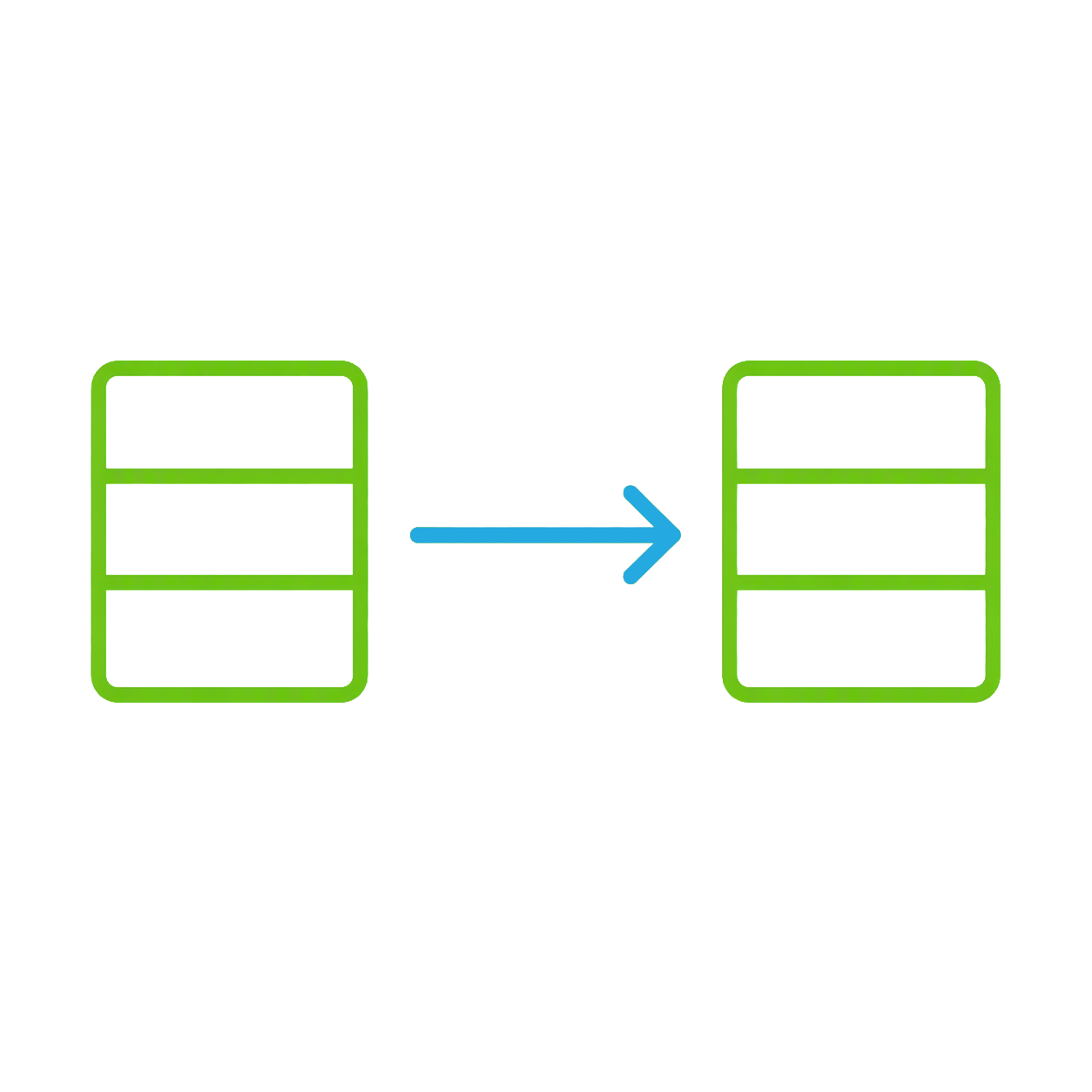 Two databases connected by a right arrow