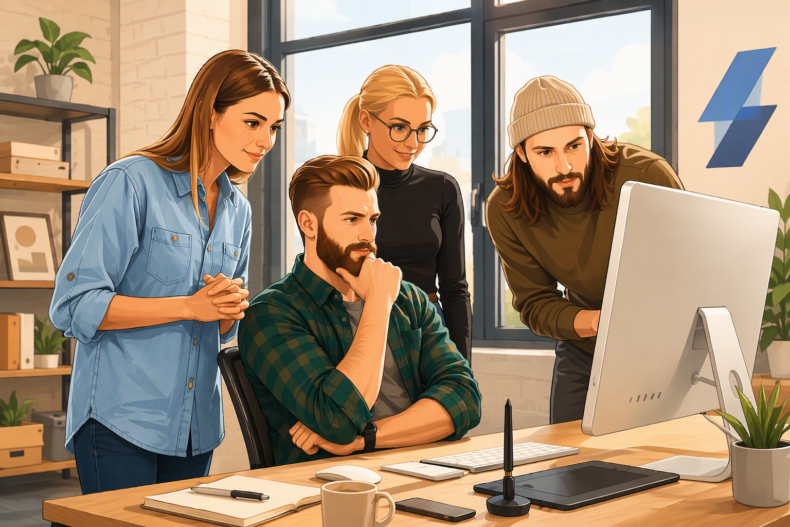 Solutions 2 Man and woman looking intently at computer screen