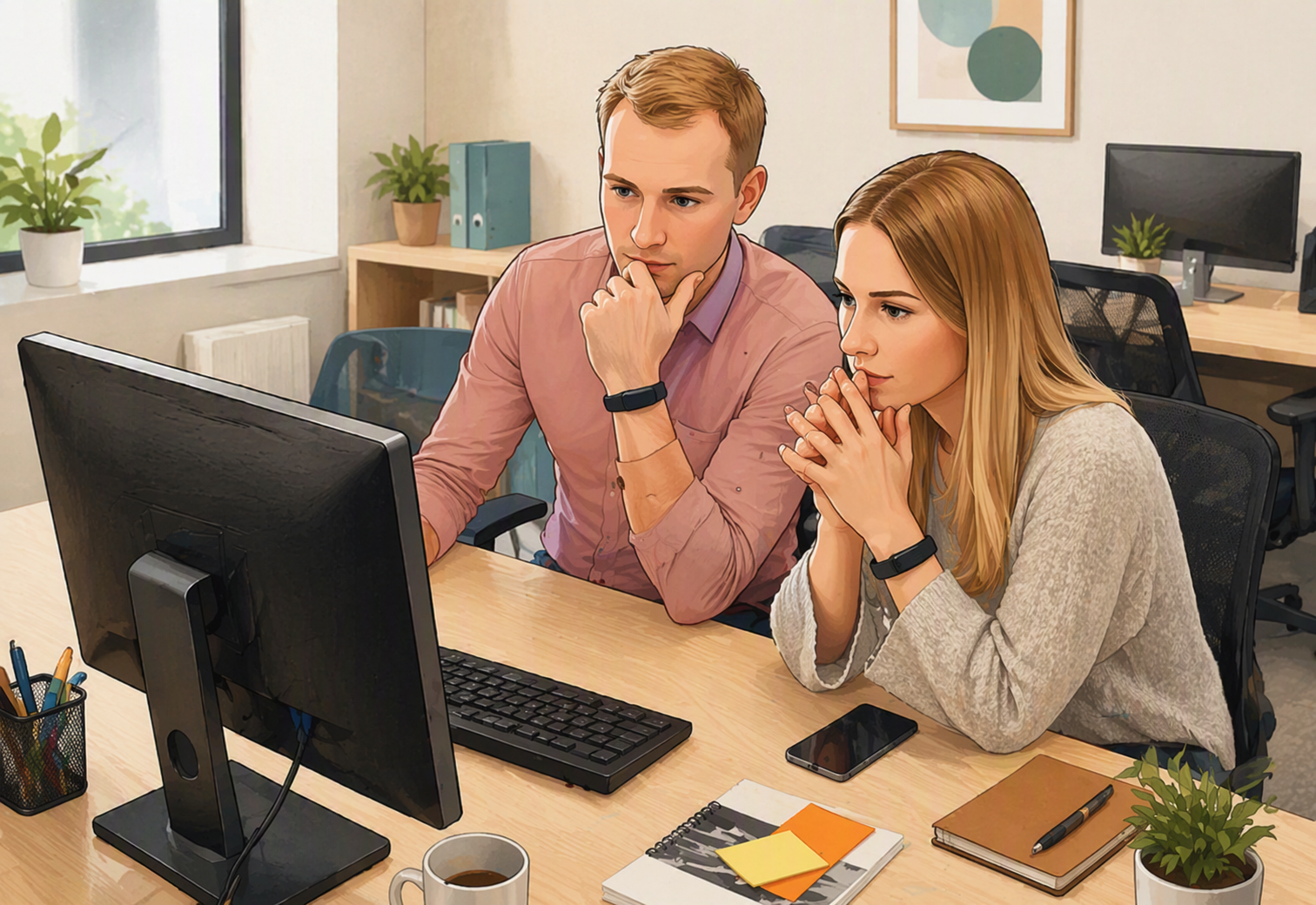 Solutions 3 four individuals looking at a computer screen appearing confused