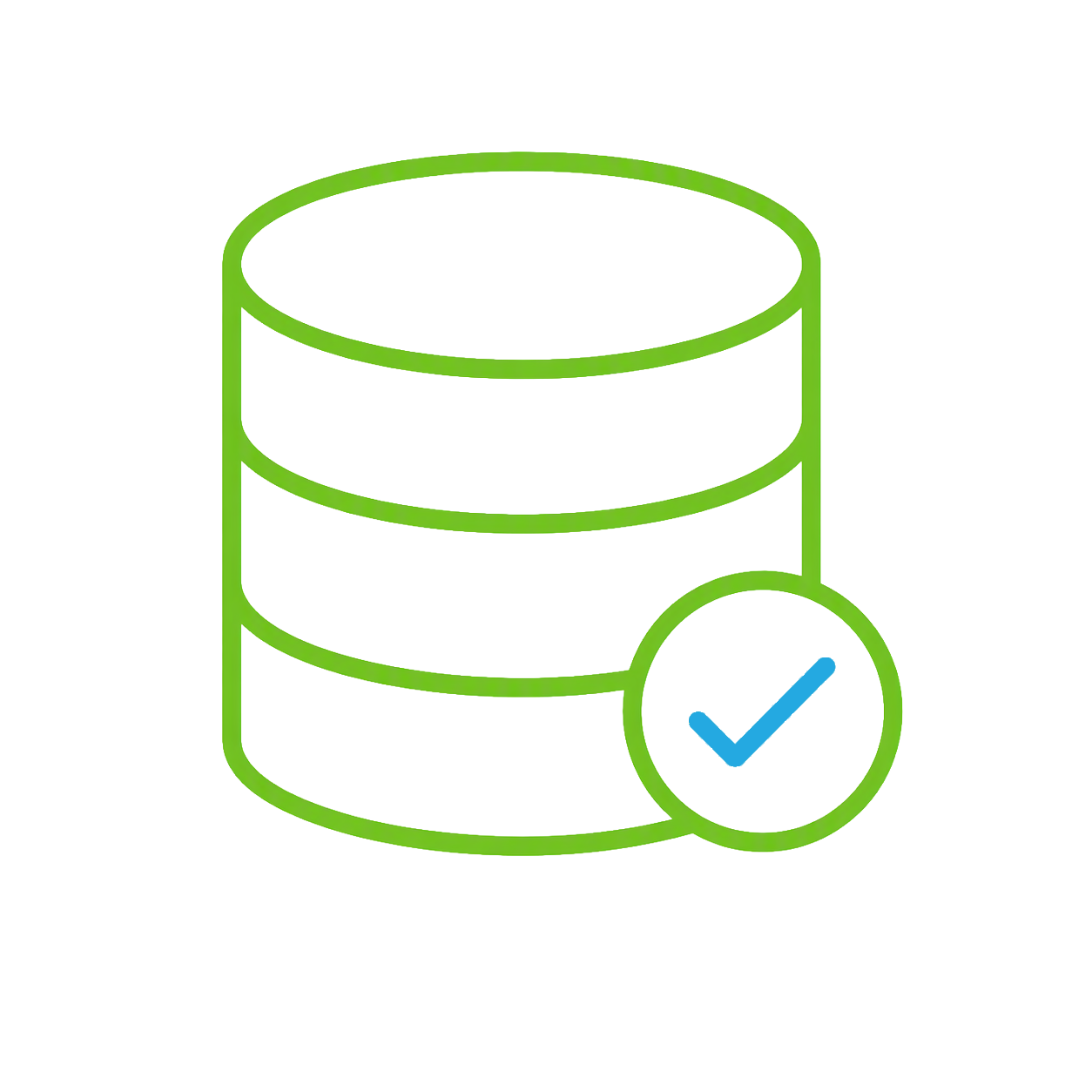 Stacked database with checkmark badge