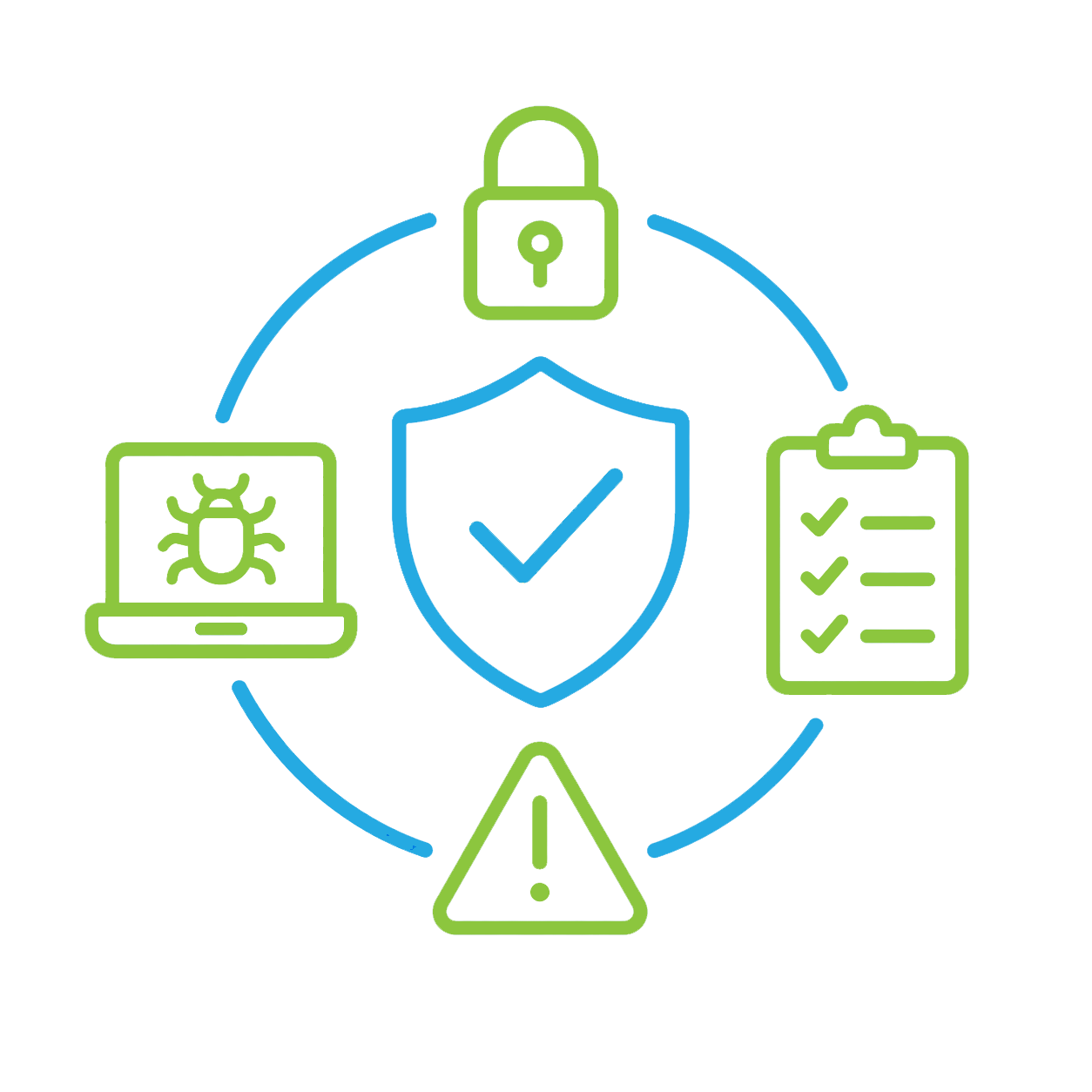 Cyber Transparent Cybersecurity and risk management illustration with security controls, protection, compliance, and business continuity.