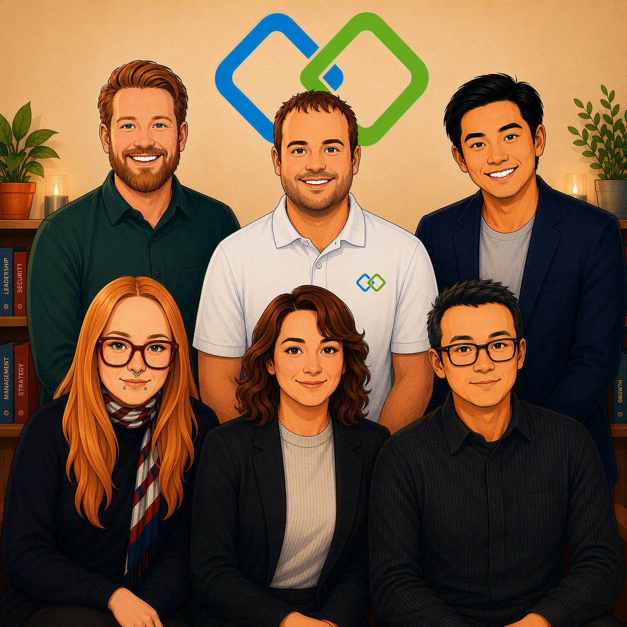 New Team PhotoB TrueLink team members standing together in an office representing technology leadership, managed services, and client support.