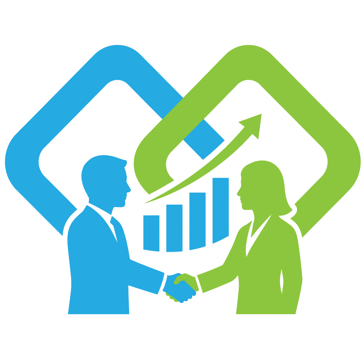 Illustrated partnership graphic showing two figures shaking hands with a growth chart inside the TrueLink logo.